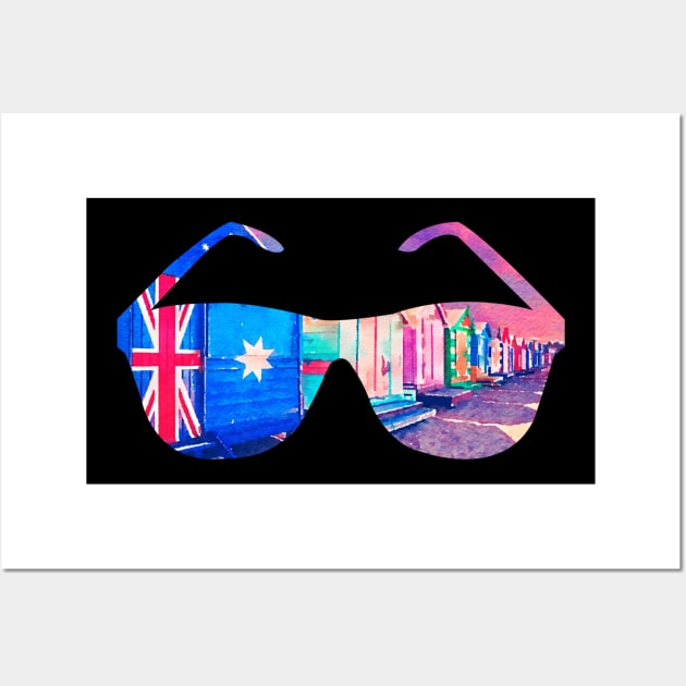 Brighton Bathing Boxes Sunglasses Watercolor Art Wall Art by AdrianaHolmesArt